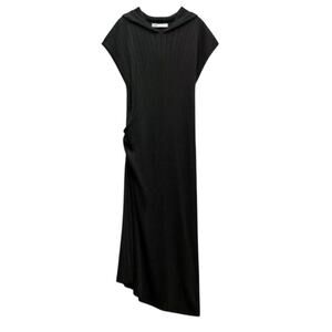 Zara Hooded Sleeveless Midi Dress Black Side Slit Sheer Size M/L NWT